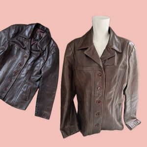 Vintage Chocolate Brown Leather Blazer Jacket L – Real Leather, Made in Canada